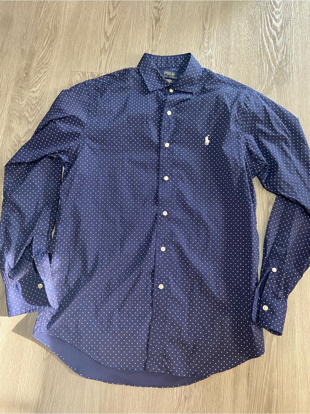Ralph Lauren Navy Blue Polka Dot Button-Down Shirt
